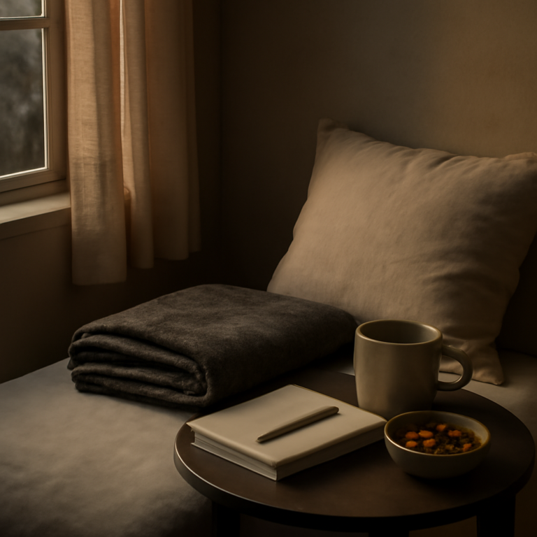 Ambiente nocturno tranquilo y realista para hablar de ansiedad nocturna, magnesio y sueño