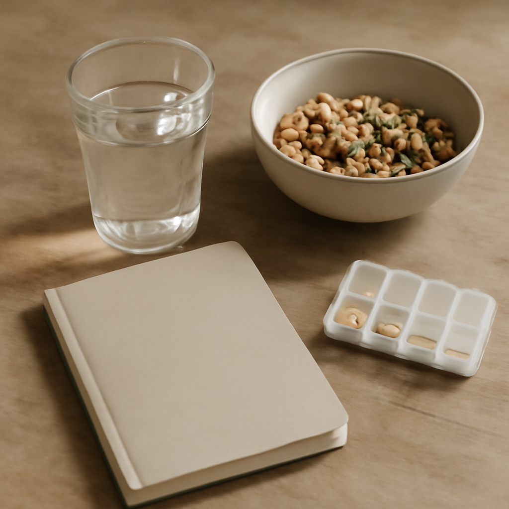 Organización prudente de tratamiento antibiótico y alimentos ricos en magnesio sin marcas ni texto